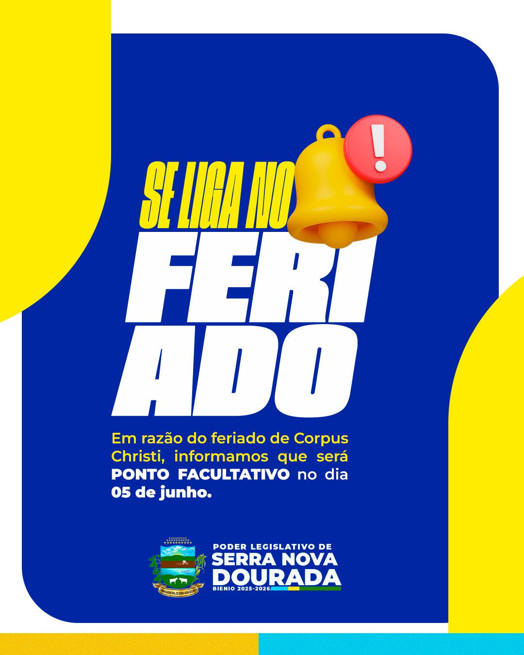 Imagem da notícia: 📰 NOTÍCIA | Câmara Municipal informa ponto facultativo